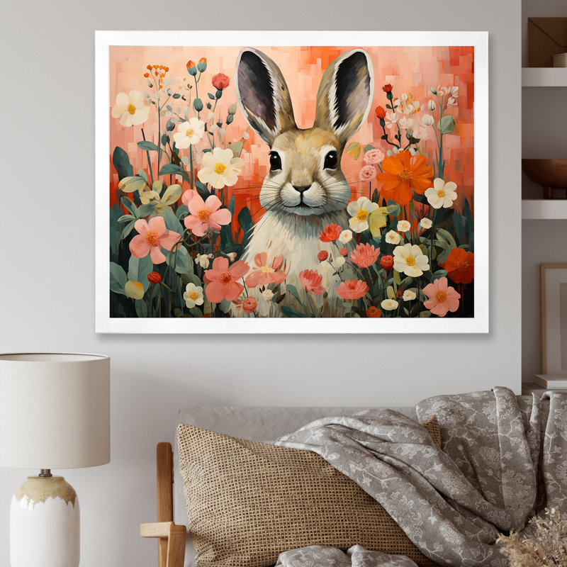 Art de mur de lapin rose, Cadre de coin blanc fermé, H 12 po x l 20 po x P 1 po