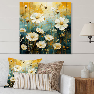 Blanc, jaune, bouton d'or Buttercup Meadow - art mural floral en métal