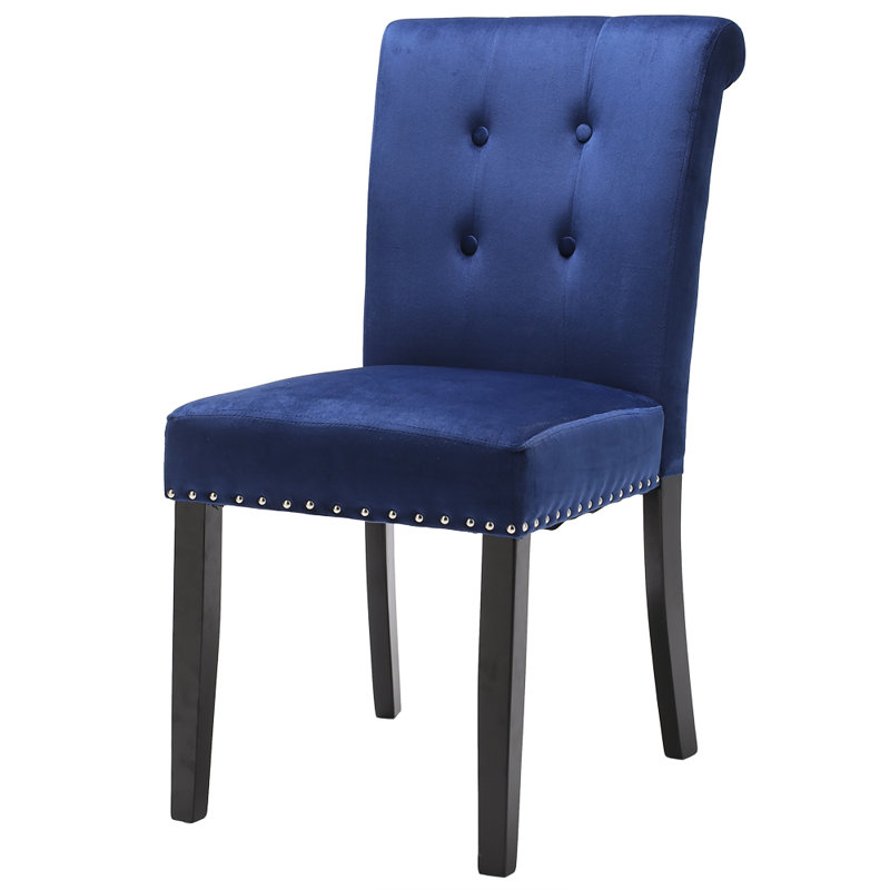 Chaise d’appoint rembourrée velours touffeté grise Voltaire, Bleu