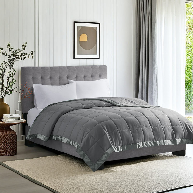 Couverture en duvet synthétique toutes saisons, couverture matelassée légère et douce, jeté luxueux avec bordure en satin pour lit