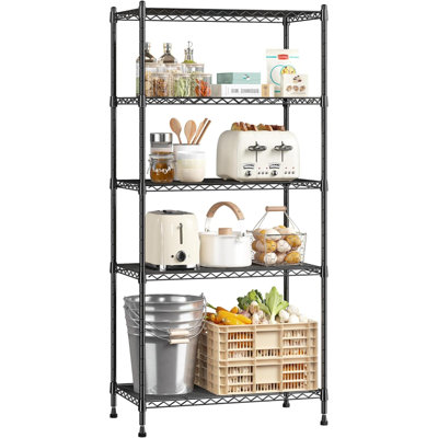 5-Tier Shelf, Shelves Capacity ,Storage Shelves Adjustable Wire Shelving,Metal Shelving Unit Storage Rack For Kitchen Pantry Closet Laundry School Commercial