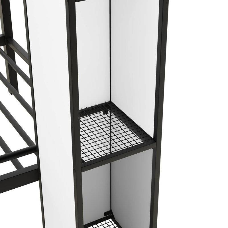 Lit superposé simple en métal noir + blanc avec garde-robe et rangement abondant et invariable, noir et blanc, Noir
