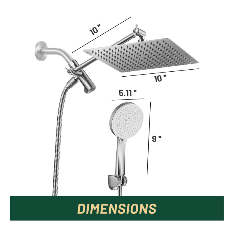Adjustable 10" High Pressure Dual Shower Head with 5-Spray Handheld Shower, Brushed Nickel
