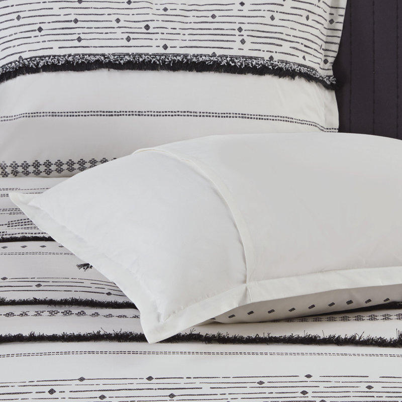 Full Black and White Cotton Comforter Set with Trims