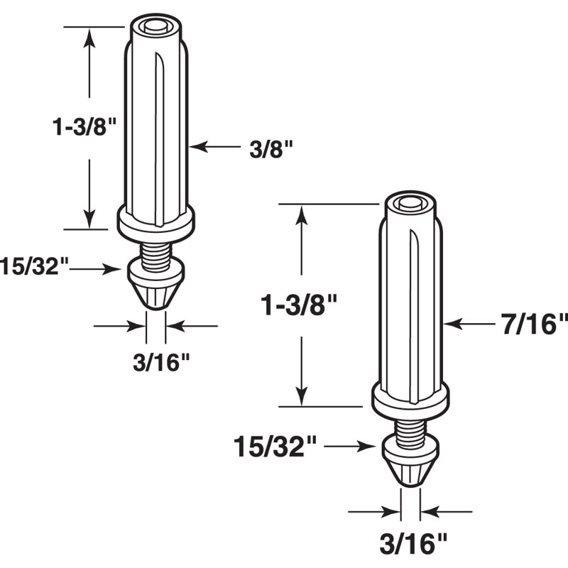 Bi-Fold Door Bottom Pivot Kit, Two 3/8 In. And Two 7/16 In. Plastic Base Diameters, Grooved Steel Pivot Tips, Adjustable (2 Pair)