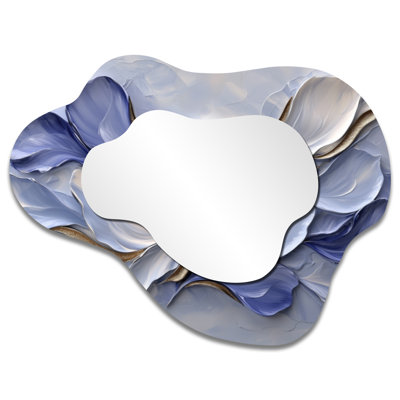 Mauve blanc élégant veines de pétales de fleurs I - miroir asymétrique irrégulier fleurs, miroir mural moderne, imprimé sur métal