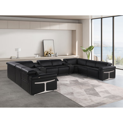 Stanwinn 10 – Piece 4 Power Reclining Top Grain Italian Leather Sectional with Power Headrest