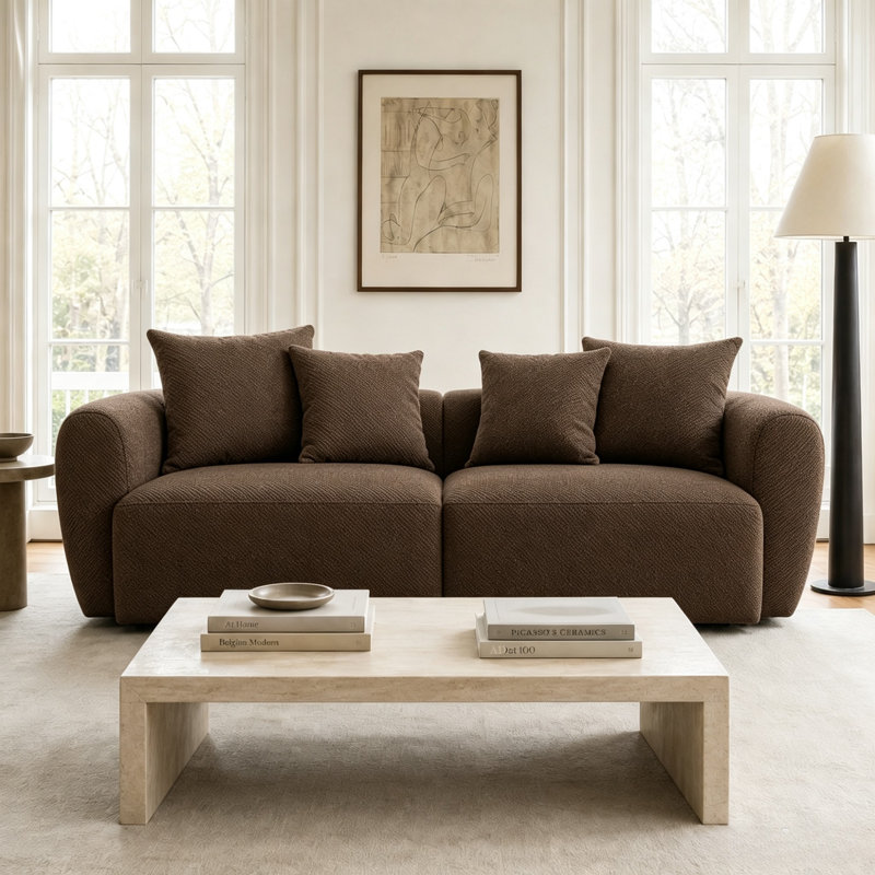 83'' Wide Uphostered Square Arm Sofa, Brown