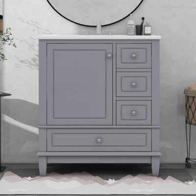 30" Bathroom Vanity With Sink, One Door With Shelf And Three Drawers