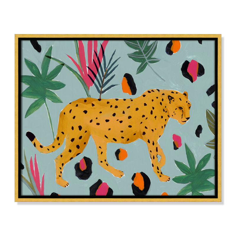 Walking Cheetah II by Isabelle Z, Gold Framed Canvas, 17.5" H x 21.5" W x 2" D