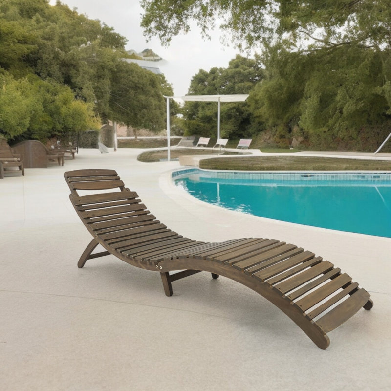 Liev Outdoor Acacia Wood Chaise Lounge, Gray