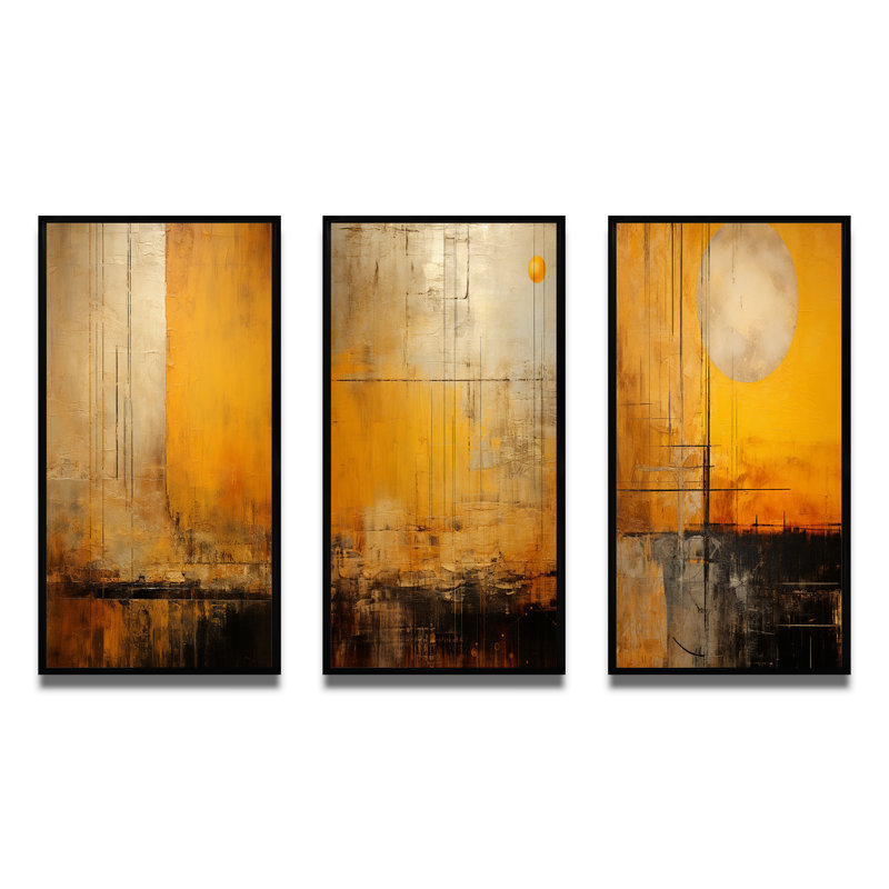 «Full Moon Rustic Memories III», 3 pièces sur toile, Cadre flottant noir, H 20 po x l 36 po
