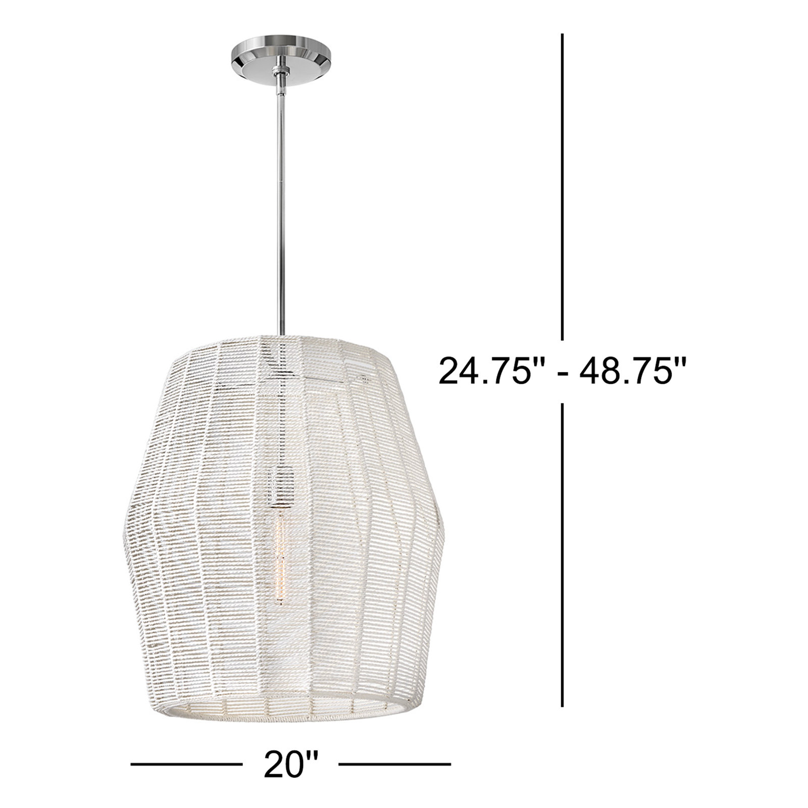Ariza Single Light Dimmable Pendant, Polished Chrome, White