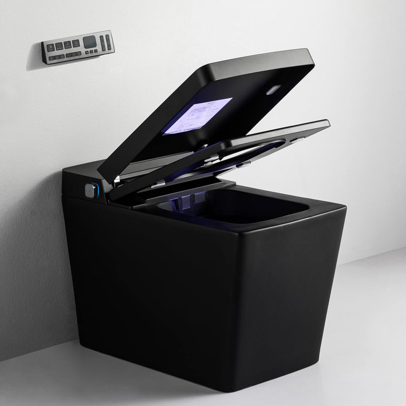 Smart Toilet with Bidet Built-in,Square Design with Auto Open, Auto Flush, Side Knob,Elongated Rectangular Heated Seat, Instant Warm Water and Drying,LED, Foot Sensor,