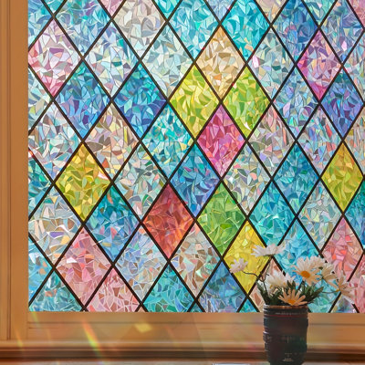 Film d'intimité pour fenêtre grille de diamant multicolore