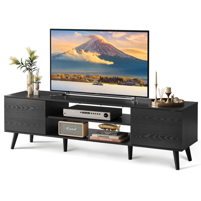 Mid-Century Modern TV Stand for 65 70 Inch TV, Entertainment Center with Storage, Adjustable Shelves & Soft-Close, Media TV Console for Living Room/Bedroom