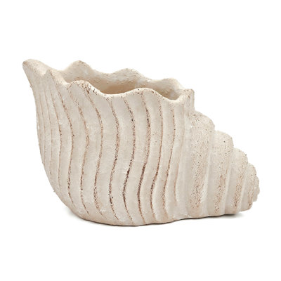 11.5X7X7" Sand And Cement Nautilus Shell Planter With Textured Beige Finish