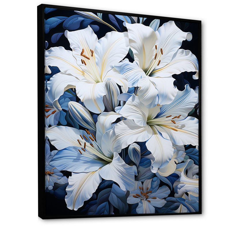 «White Serenade Beauty of Lilies IV» sur impression sur toile, Cadre flottant noir, H 40 po x l 30 po x P 1,5 po