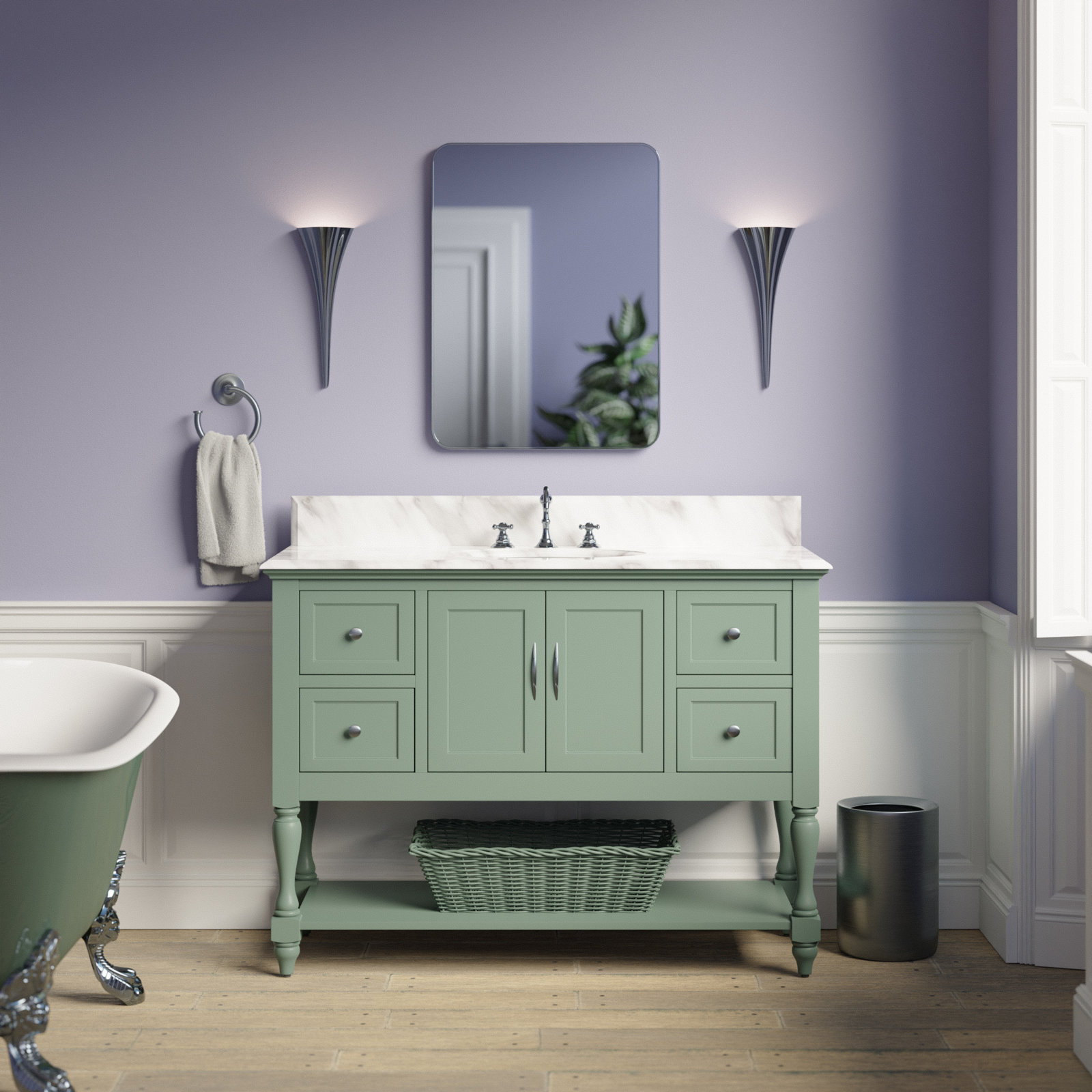 Hampton 48'' Single Bathroom Vanity, Carrara Marble, Sage Green