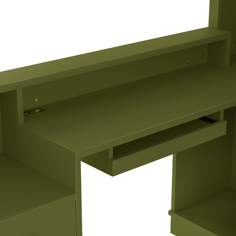 Bureau de direction en L 76,7 po avec tiroirs, Vert