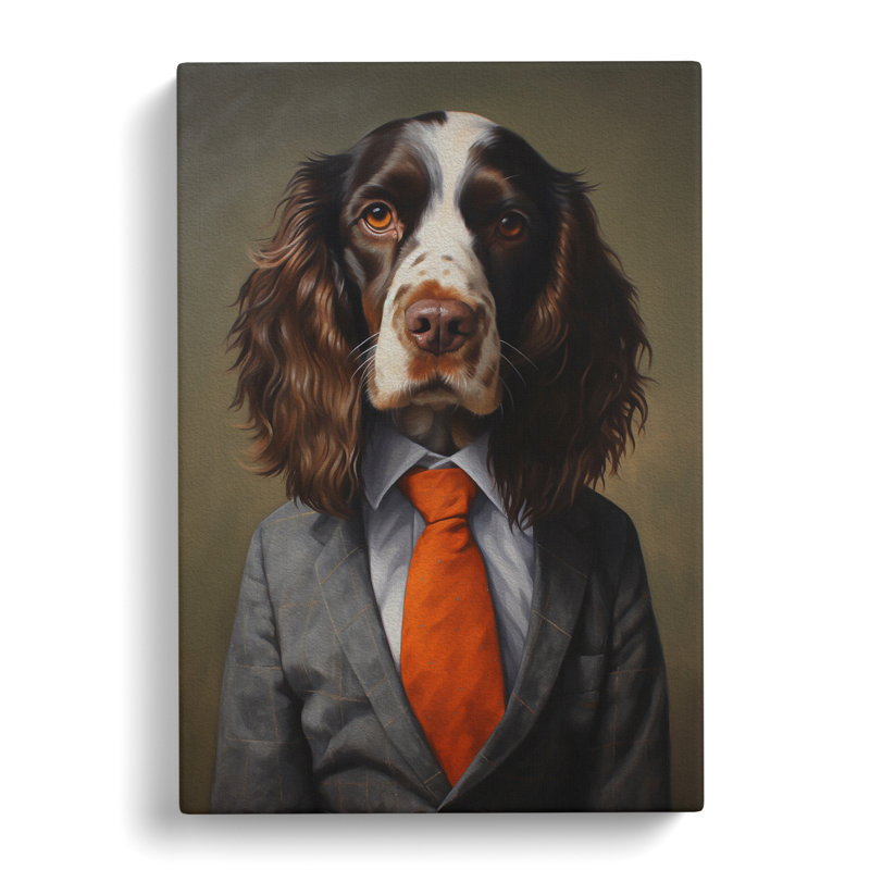 English Springer Spaniel in a Suit Painting - Wrapped Canvas, 50cm H x 35cm W x 3cm D
