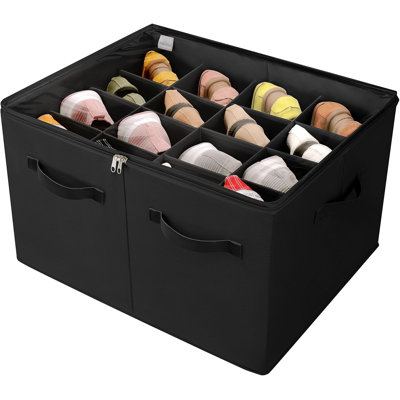 Range-chaussures pliable avec séparateurs pour 16 paires de chaussures noires