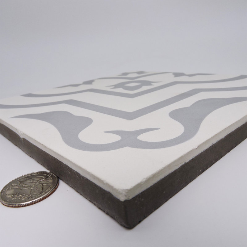 Taza 8" x 8" Cement Patterned Wall & Floor Tile, White/Gray