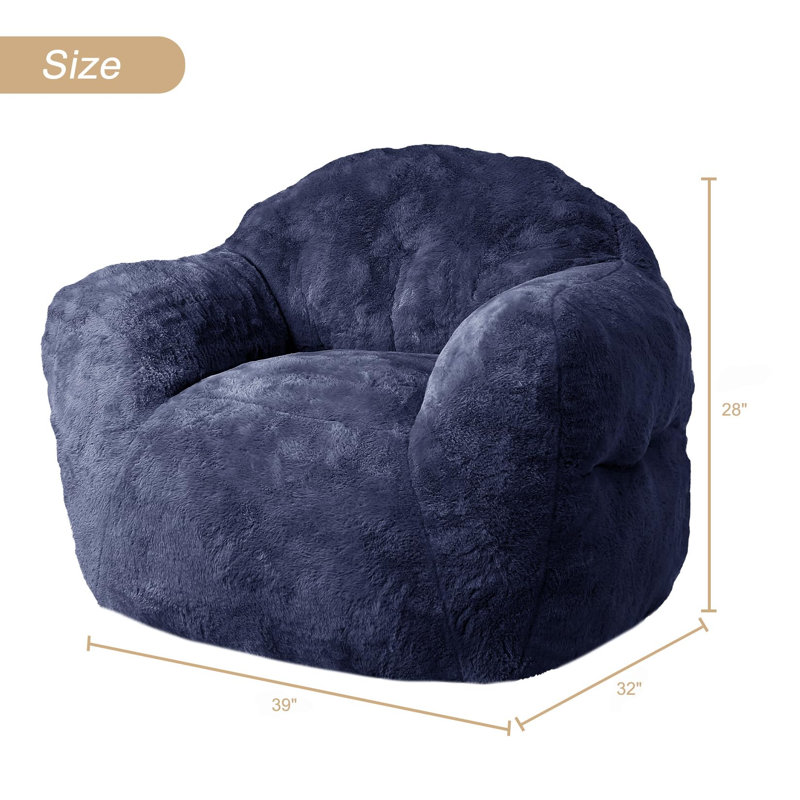 Bean Bag Chair, Bean Bag Couch With Armrests, Navy Blue Polyester, 33'' H x 41'' W x 51'' D