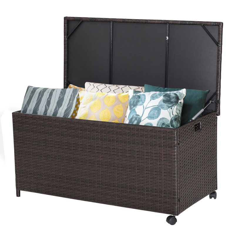 Costway 40'' W 50 Gallons Water Resistant Wicker Deck Box with Wheels in Mix Brown