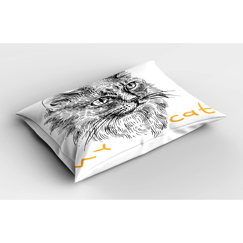 Mustard Black and White Cat Print Microfiber Pillow Shams
