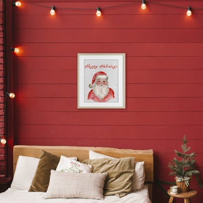 «Happy Holidays Jolly Santa», reproduction sous verre encadrée, design par Elena Fay