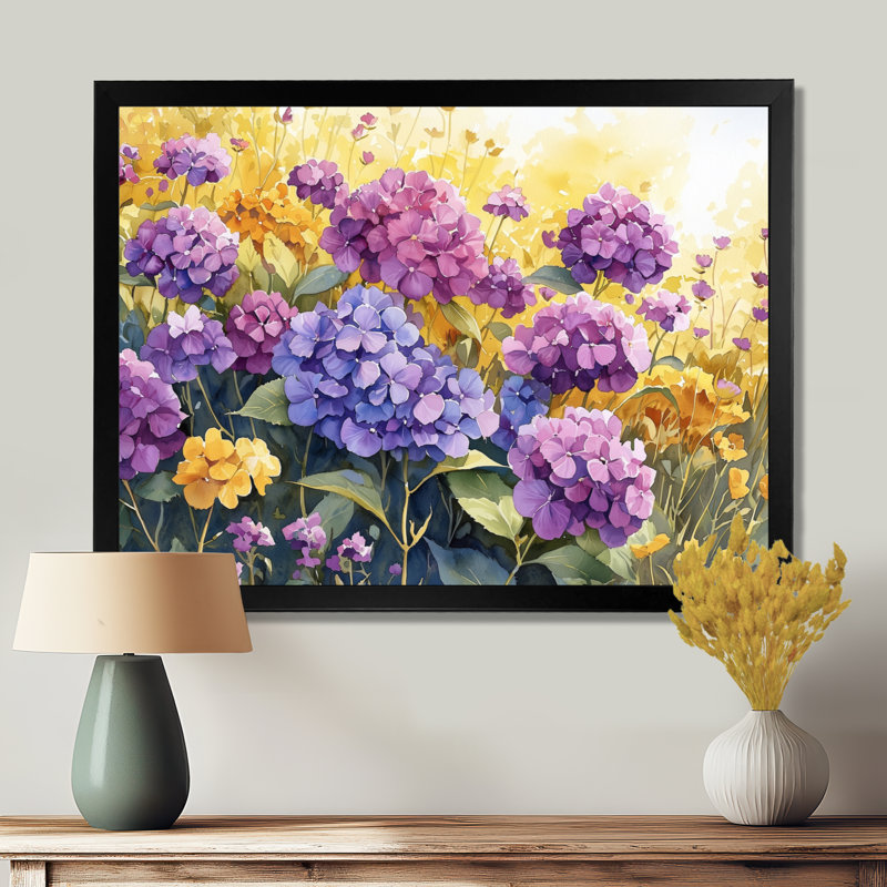 Hortensia d'été jadari en fleurs dans la prairie II - hydrangées, art mural, Reproduction encadrée d'une seule photo