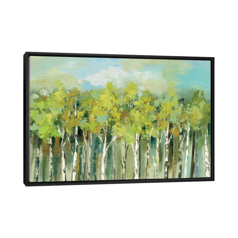 « avril tree tops », reproduction de peinture à l’acrylique sur toile tendue, H 18 po x l 26 po x P 1,5 po, Pas de tapis
