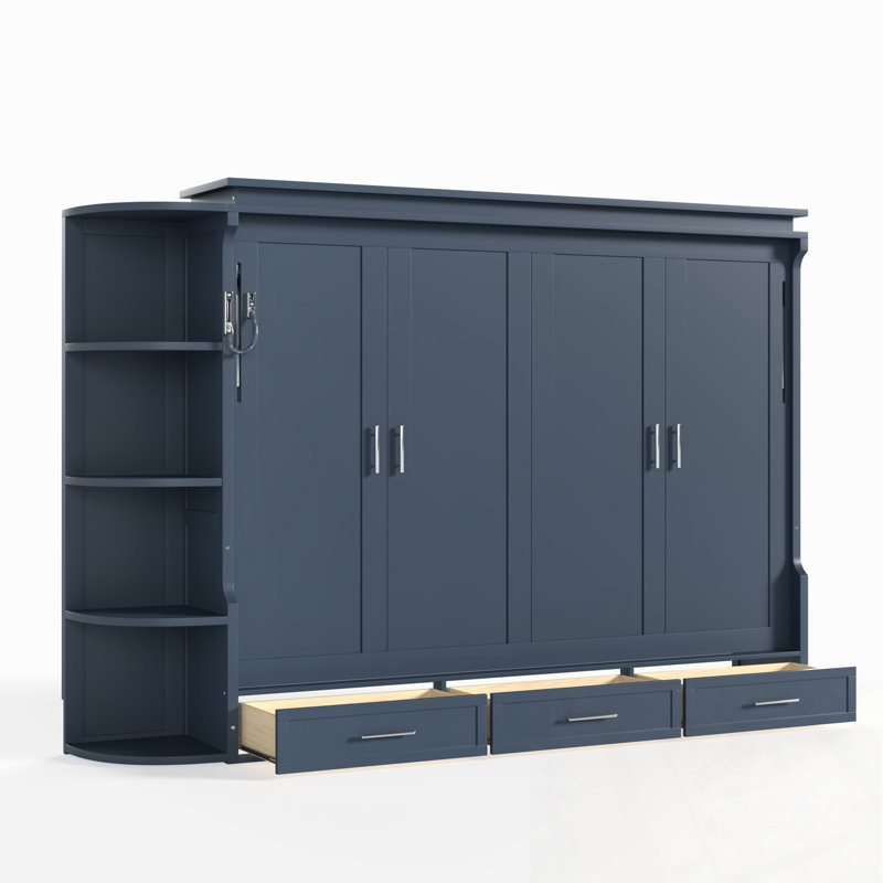 Lit plateforme escamotable de conception moderne avec rangement, armoires latérales et tiroirs, fabrication durable, Blue