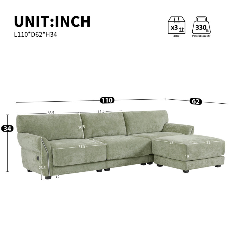 Canapé-lit modulaire 4 pièces pour salon, Chenille verte
