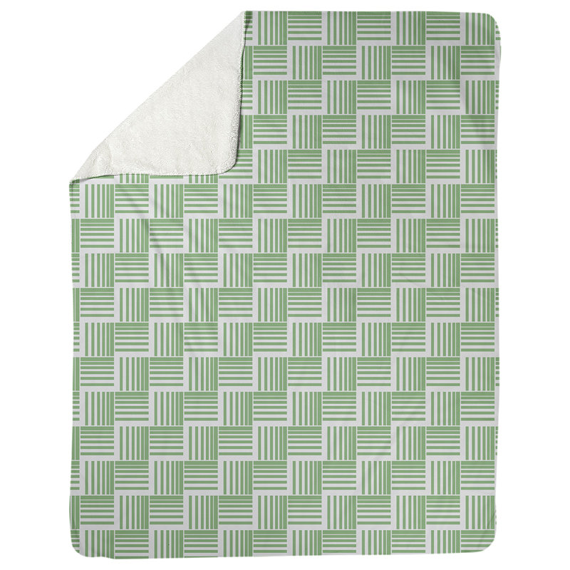 Couverture polaire à rayures classic basketweave, Vert / blanc, l 50 po x L 60 po