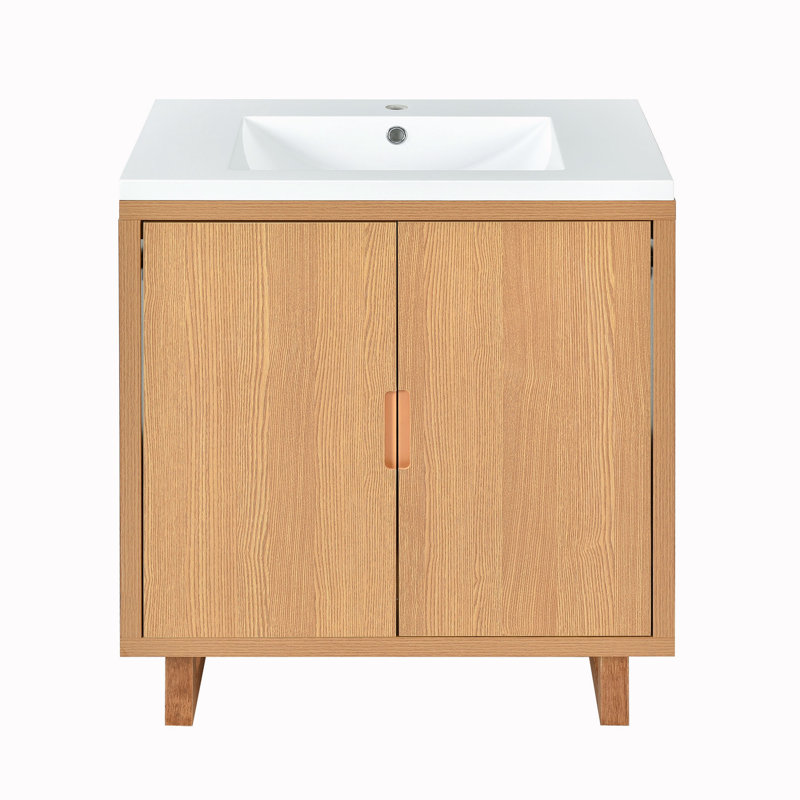 Meuble-lavabo simple avec plateau en résine Jantinus, Naturel