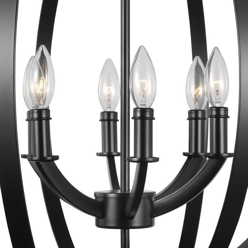 6 - Light Dimmable Globe Chandelier, Black