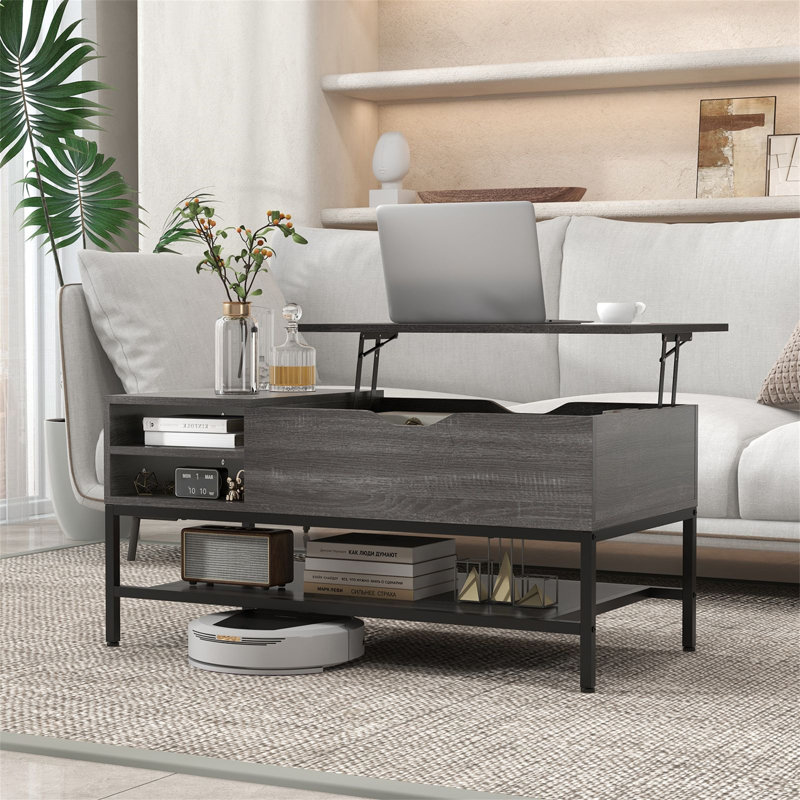 Coffee Table with Storage, Matte Black