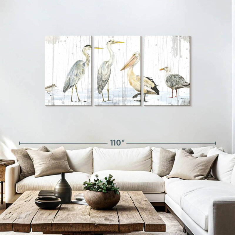 Oiseaux de la côte, reproduction d'art sur toile, H 39 po x l 80 po x P 1,25 po
