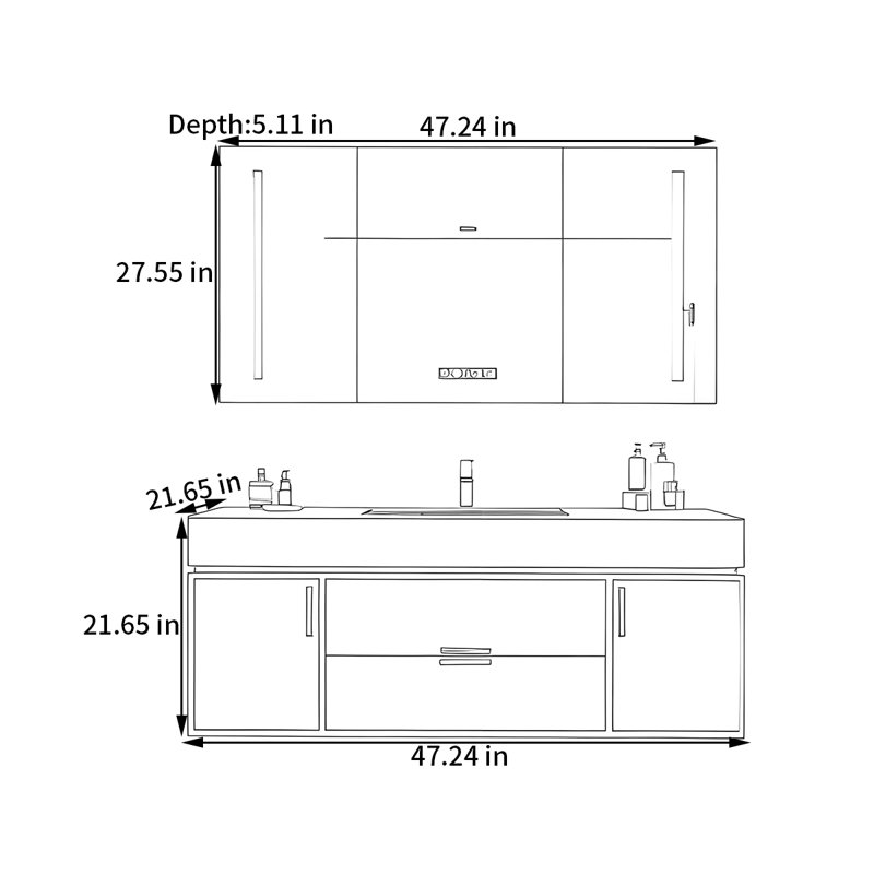 Armoire de salle de bain moderne simple, H 21,65 po x l 47,24 po x P 21,65 po
