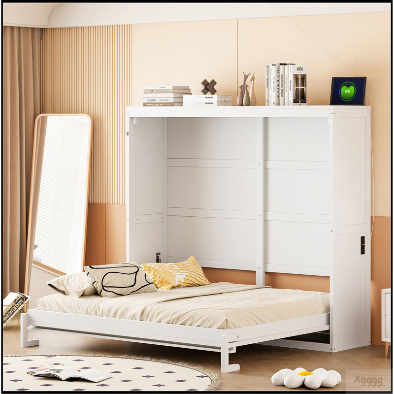 Lit escamotable double pleine grandeur, blanc