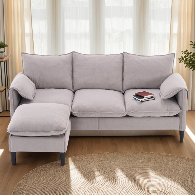 Canapé convertible en L avec repose-pieds de rangement pour petits espaces, Beige