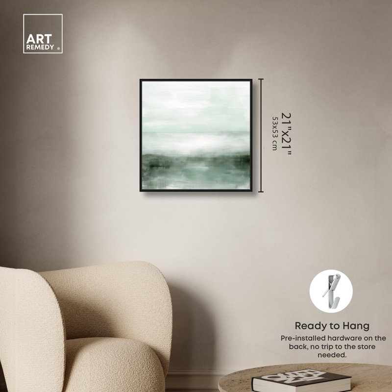 Miroir avec lueur I, toile, paysage abstrait par Art Remedy, H 21 po x l 21 po x P 1,8 po, Cadre flottant noir