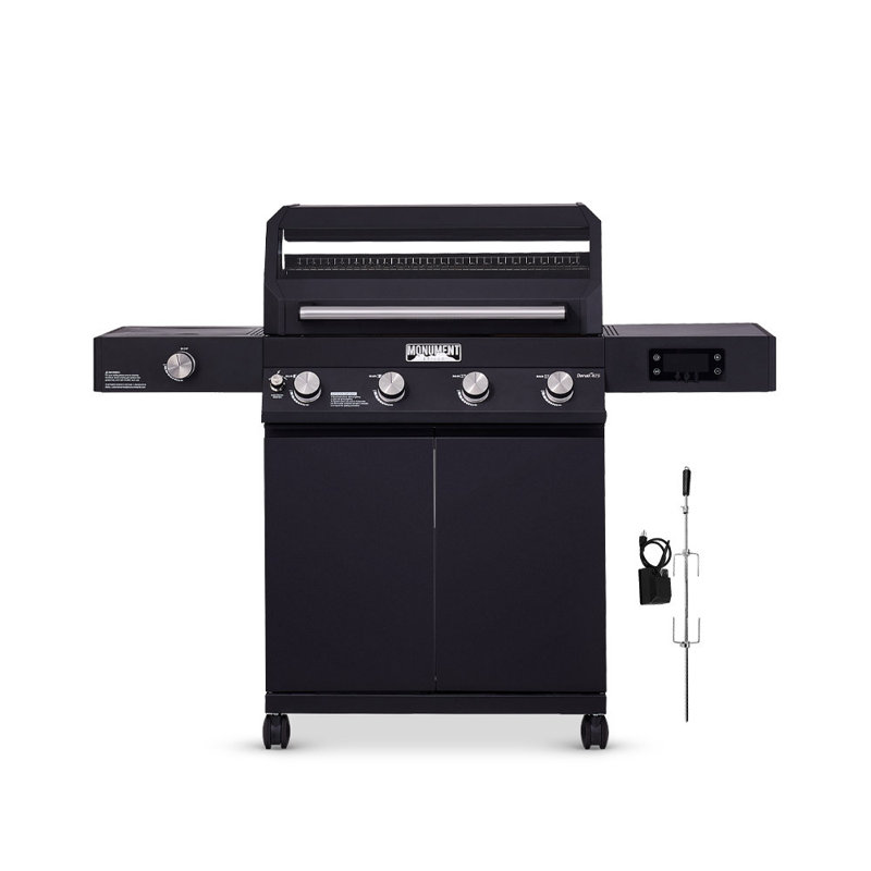 Barbecue au propane à 4 brûleurs avec rôtissoire à 4 brûleurs et grille-pain noir