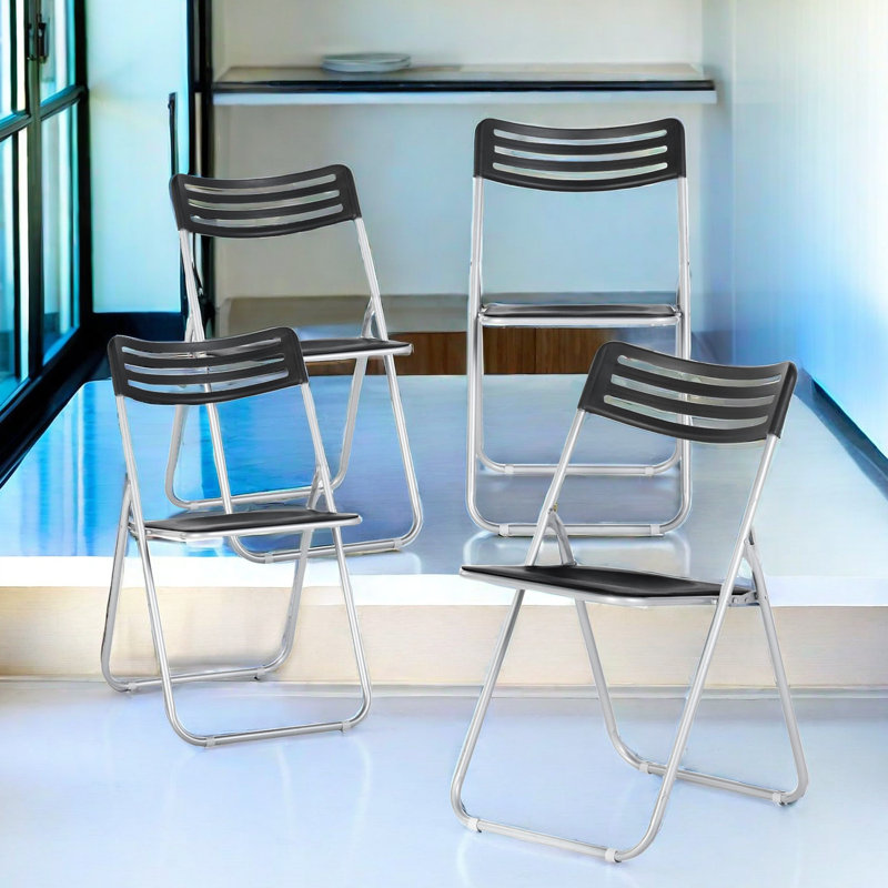 Qiong Plastic Stackable Folding Chair Folding Chair Set, Black