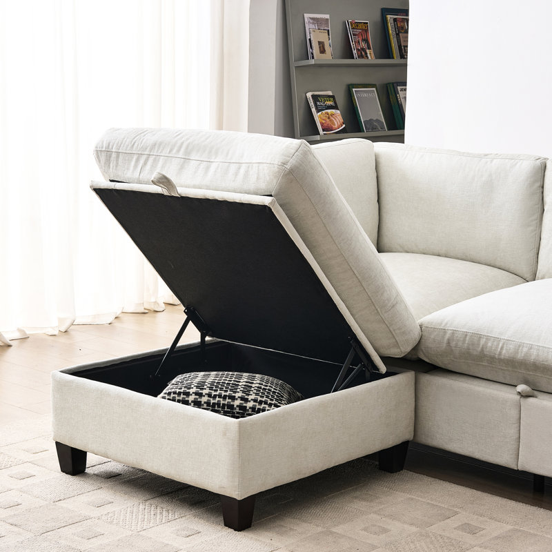 Canapé modulaire en forme de L 96,5 po beige, tissu chenille, soulageant, confortable et stable, et rembourré avec rangement beige