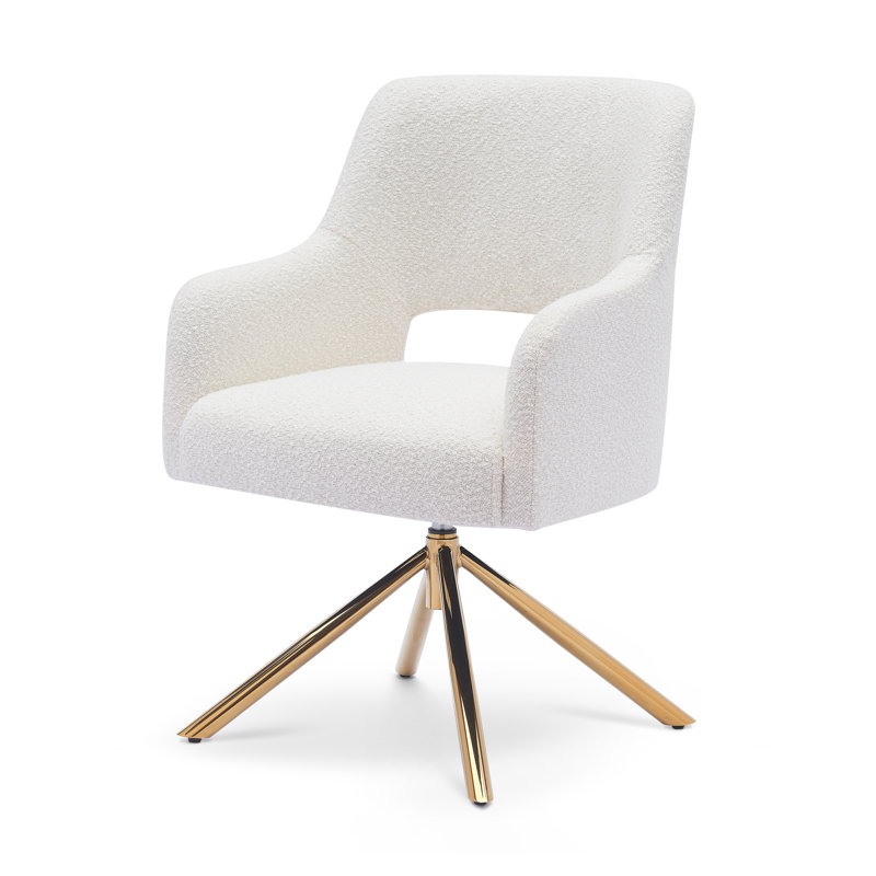 Upholstered Swivel Armchair, Cream Polyester Blend