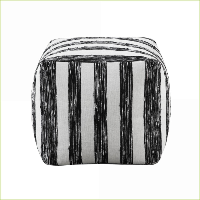 Ottoman, Modern Non-Slip Bean Bag Pouf | 16”x16”x16” Fully Assembled | Black and White Striped | Textile, Black/White