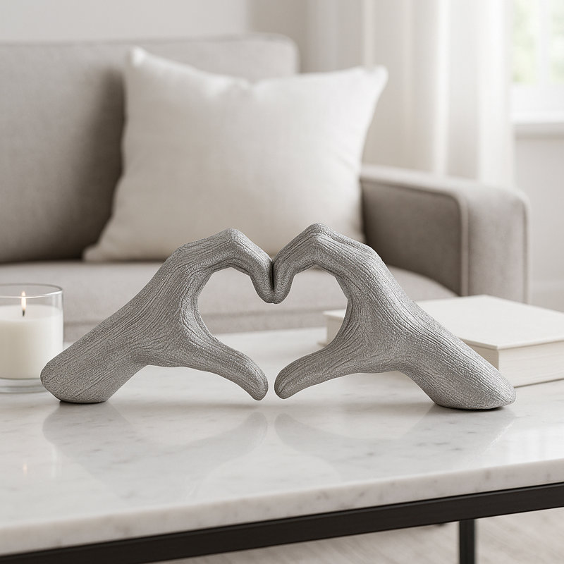 Millsap Ceramic Hand Heart Sculpture , Silver